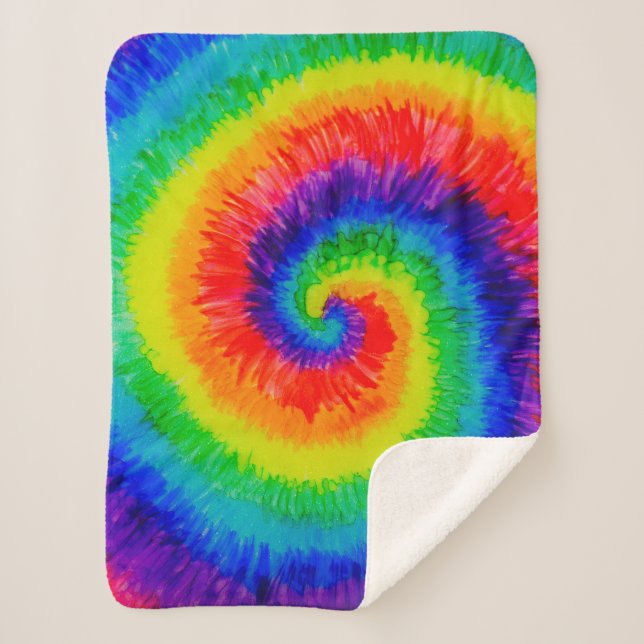 Cobertor Sherpa Rainbow Tie Dye Swirl Fleece Blanket (Frente)