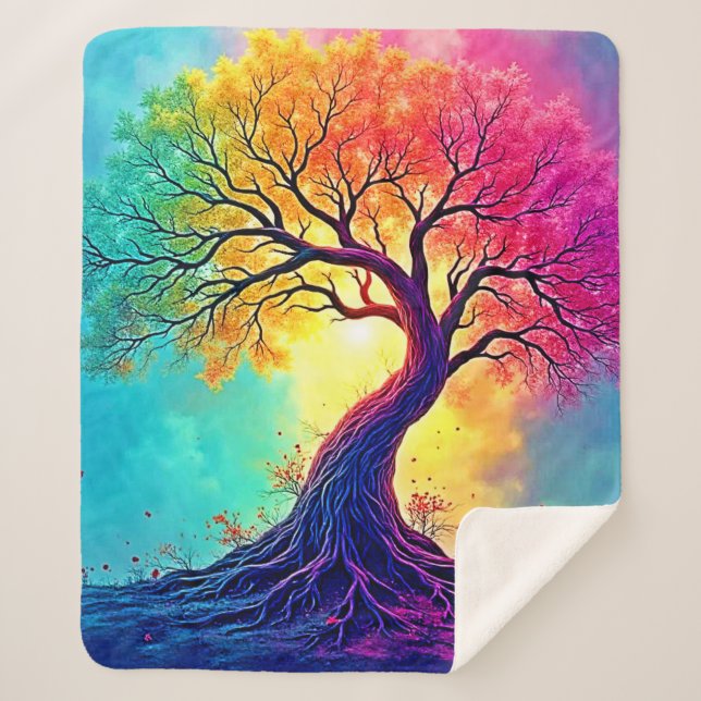 Cobertor Sherpa  Rainbow Tree: Roots of Infinite Hope Art (Frente)
