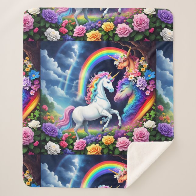 Cobertor Sherpa Rainbow Unicorn One (Frente)