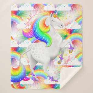 Cobertor Sherpa Rainbow unicorn Princess Magical Nursery