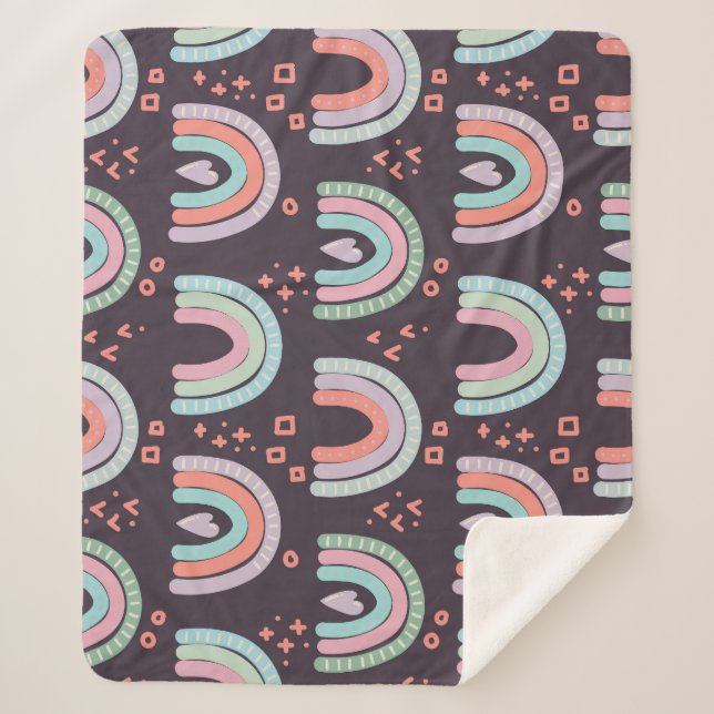 Cobertor Sherpa Rainbows & Raindrots: Escandinava Sem Costura (Frente)