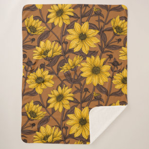 Cobertor Sherpa Raízes solares, girassol selvagem, amarelo e casta