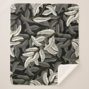 Cobertor Sherpa Ramais bordados: impressão preto-branco.