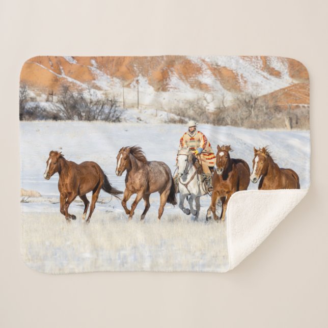 Cobertor Sherpa Rancho Hideout Horse, Vaqueiro e Cavalos (Frente (Horizontal))