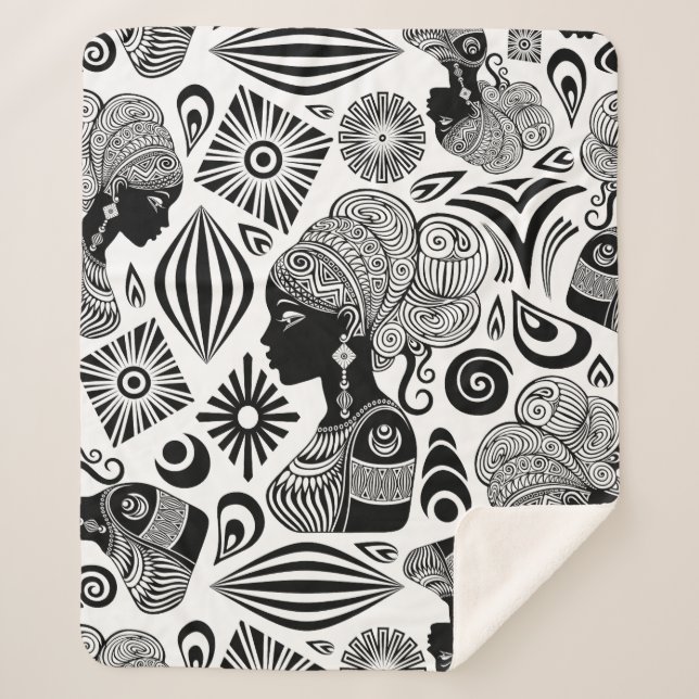 Cobertor Sherpa Rapariga africana Retrato Tribal Tatuagem (Frente)