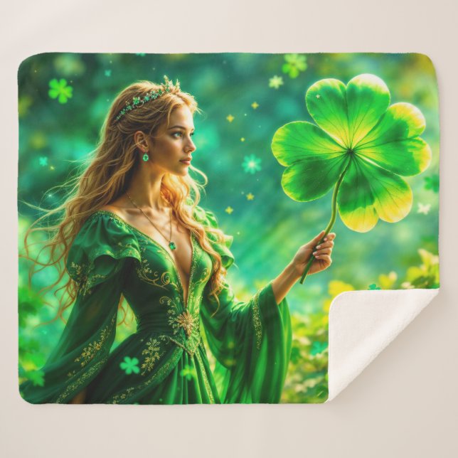 Cobertor Sherpa Rapariga com Rua de cabelo ouro mágica irlandesa n (Frente (Horizontal))