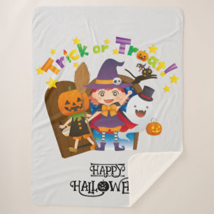 Cobertor Sherpa Rapariga de bruxa-branca de Halloween