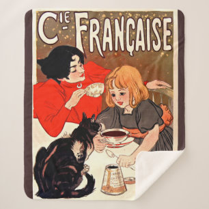 Cobertor Sherpa Rapariga e Gato, Poster vintage, Alexandre Steinle