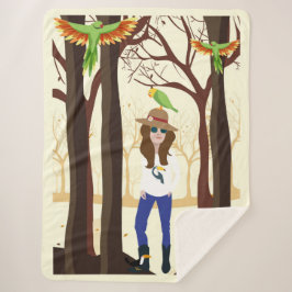 Cobertor Sherpa Rapariga e papagaio