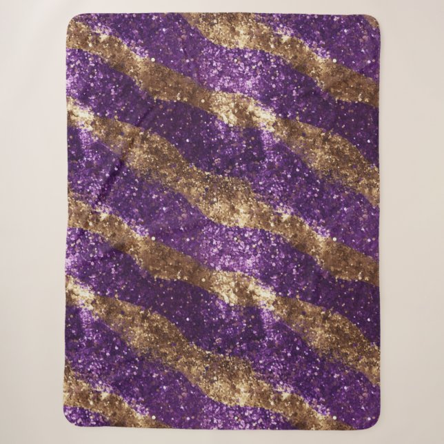 Cobertor Sherpa Rapariga Glitter Dourada Roxa (Frente)