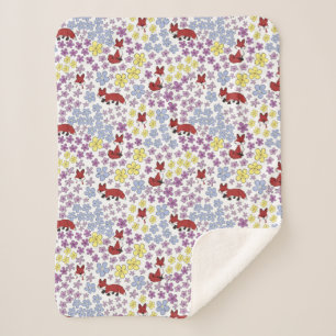 Cobertor Sherpa Raposa Vermelha Cura Flores Selvagens Coloridas