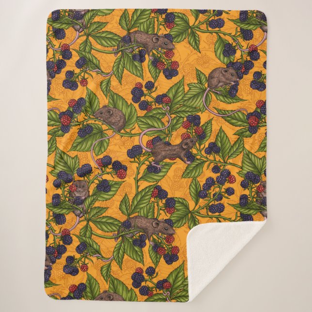 Cobertor Sherpa Ratos e amoras amarelas (Frente)