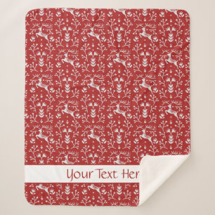 Cobertor Sherpa Rebelde Branca Escandinávia Vermelha Floral Natal