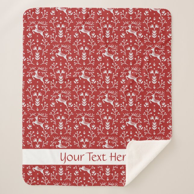 Cobertor Sherpa Rebelde Branca Escandinávia Vermelha Floral Natal (Frente)