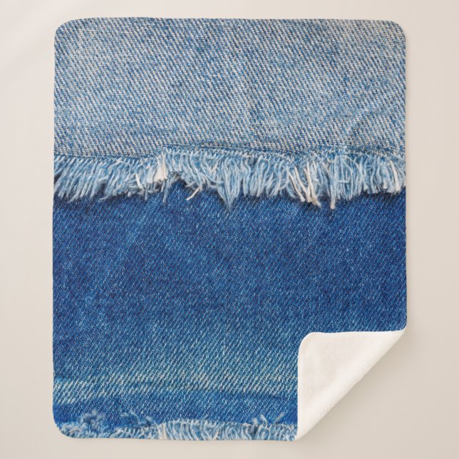 Cobertor Sherpa Recusar jeans. Tecido denim estampado estampado co (Frente)