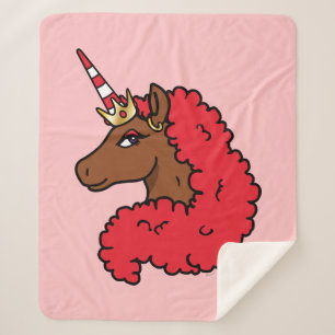 Cobertor Sherpa Red Afro Unicorn