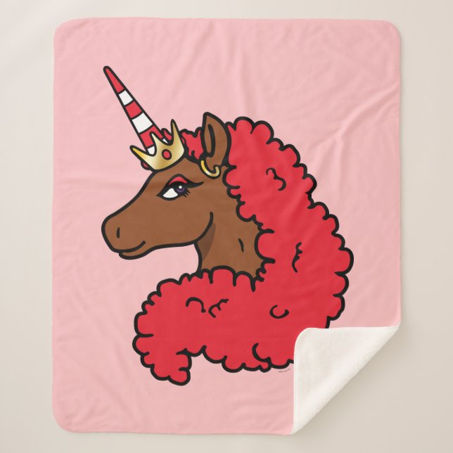 Cobertor Sherpa Red Afro Unicorn (Frente)