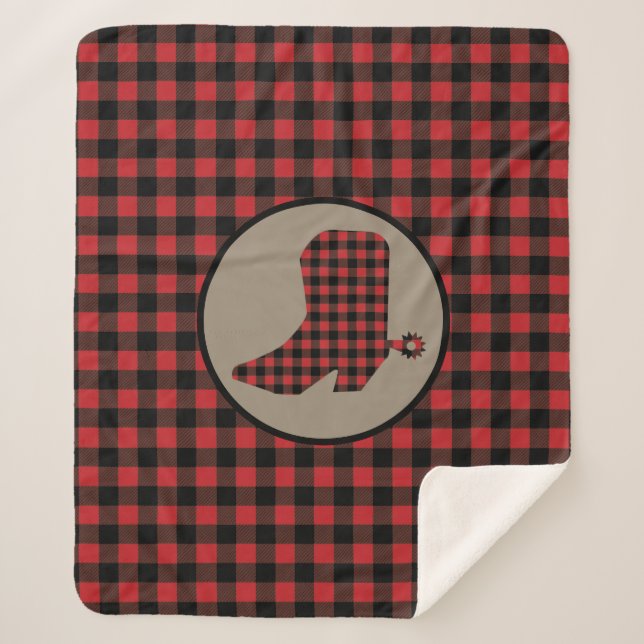 Cobertor Sherpa Red Black Buffalo Xadrez Cowboy Boot (Frente)