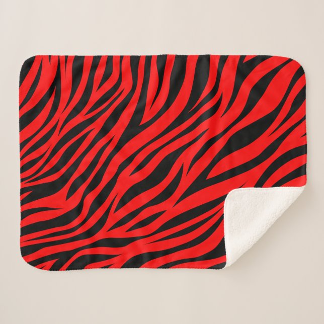Cobertor Sherpa Red Black Zebra Stripe Impressão (Frente (Horizontal))