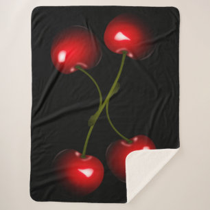 Cobertor Sherpa Red Cherries Black Sherpa Blanket ou Choose Color