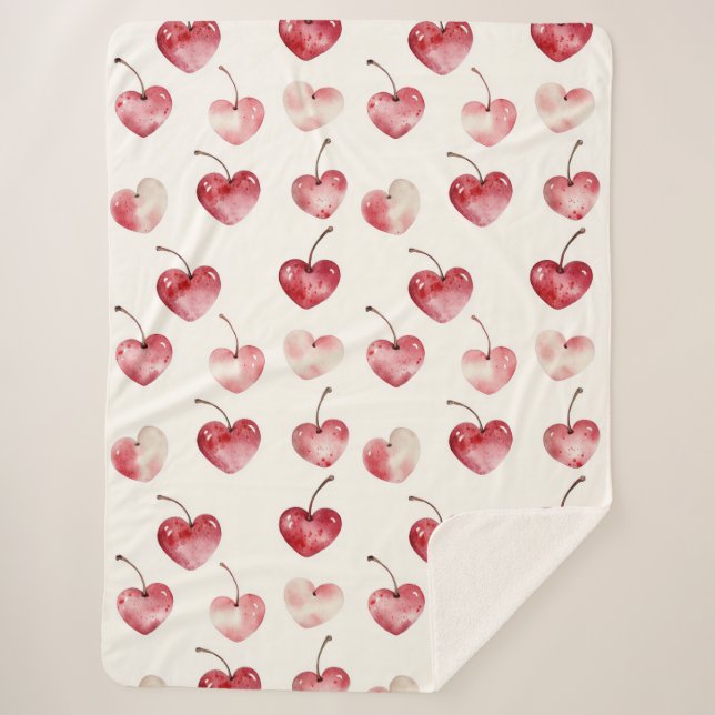 Cobertor Sherpa Red Cherry Hearts Valentine's Day (Frente)