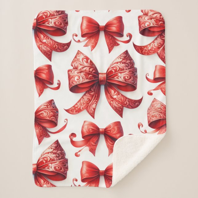 Cobertor Sherpa Red Christmas Bows (Frente)