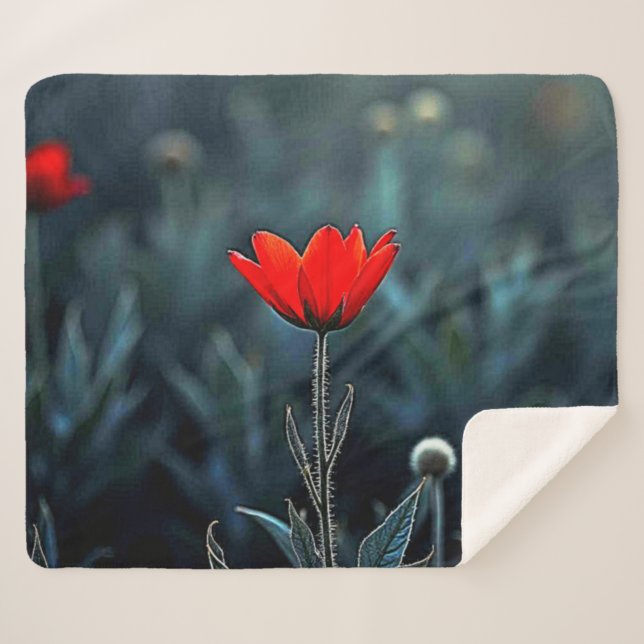 Cobertor Sherpa Red Flower Dark Night Solitude Art (Frente (Horizontal))