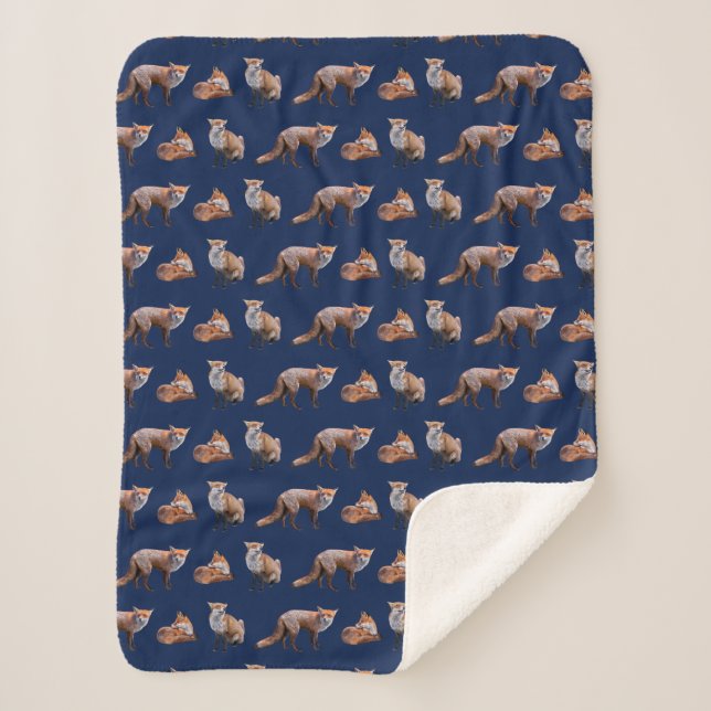 Cobertor Sherpa Red Fox Frenzy (Azul Marinho) (Frente)