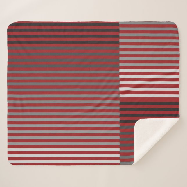 Cobertor Sherpa Red, Gray, Black, White Stripes (Frente (Horizontal))