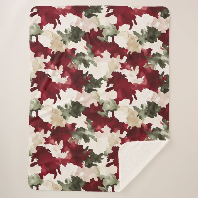 Cobertor Sherpa Red Green Cream Camo (Frente)