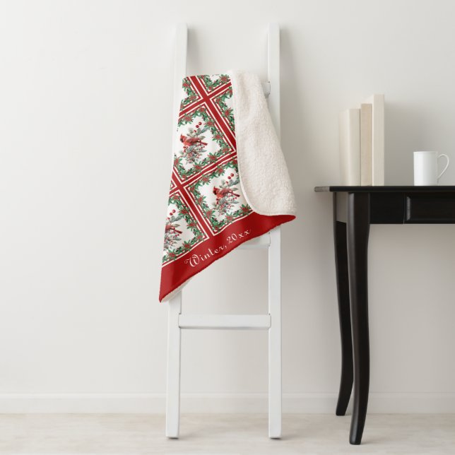 Cobertor Sherpa Red Mockingbird Poinsettia Fronteiras Vermelhas Pe (In Situ)