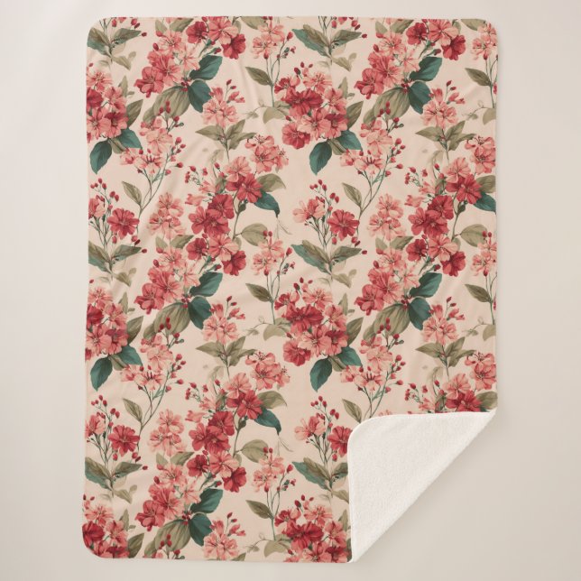 Cobertor Sherpa Red on Pink Hibiscus Floral  (Frente)