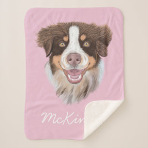 Cobertor Sherpa Red Tri Aussie Adorável  Rosa  Personalizado