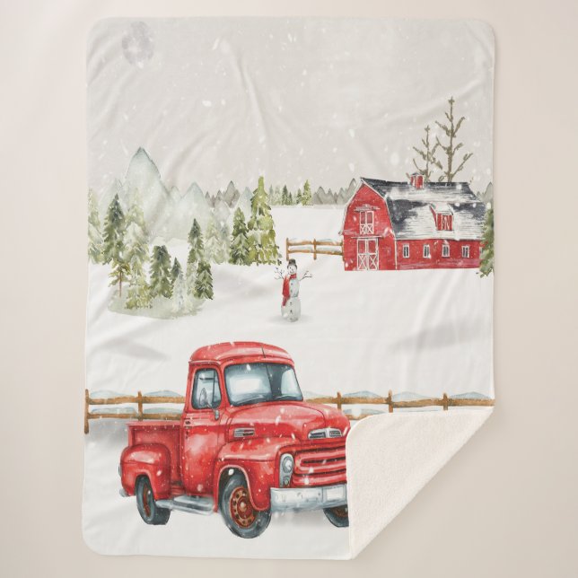 Cobertor Sherpa Red Truck e Barn Sherpa Blanket (Frente)