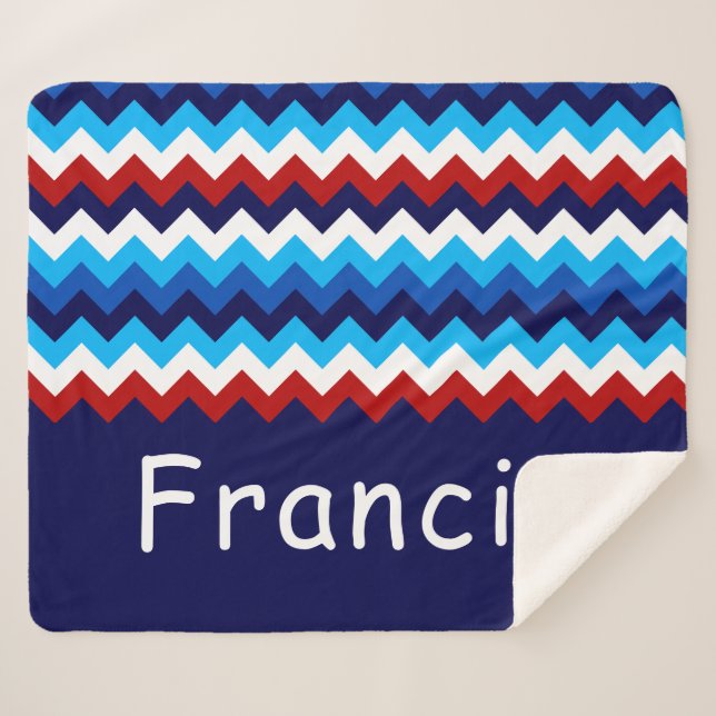 Cobertor Sherpa Red White Blue Zigzag Custom Medium Sherpa Blanket (Frente (Horizontal))
