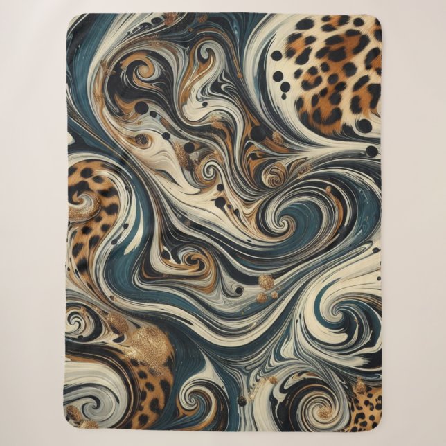 Cobertor Sherpa Redemoinho de Estampa de Leopardo Abstrato (Frente)