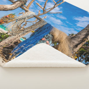 Cobertor Sherpa Redes de pesca que secam na praia