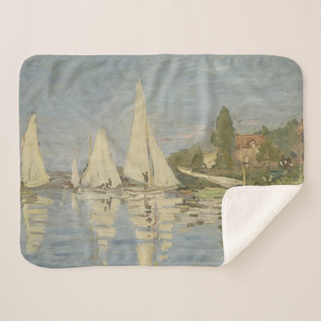 Cobertor Sherpa Regattas at Argenteuil, OIl Painting, Claude Monet (Frente (Horizontal))