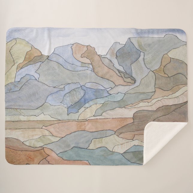 Cobertor Sherpa Regiões Montanhosas - Linha de Aquarela Impressão (Frente (Horizontal))