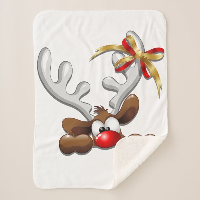 Cobertor Sherpa Reindeer Enzergou Caráter de Natal Engraçado (Frente)