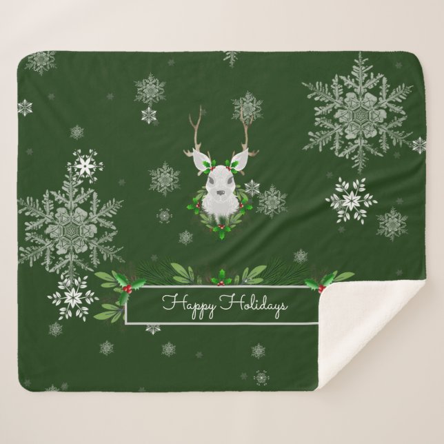 Cobertor Sherpa Reindeer Verde Sherpa Blanket (Frente (Horizontal))