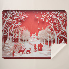 Cobertor Sherpa Reindeers 3D e Pessoas na aldeia