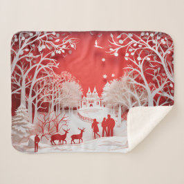 Cobertor Sherpa Reindeers 3D e Pessoas no Village Baby