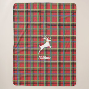Cobertor Sherpa Reindet sobre a Xadrez de Natal do Tartan Vermelho