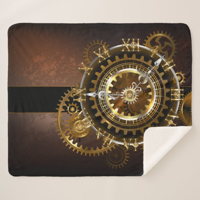 Cobertor Sherpa Relógio a vapor com engrenagens antigas (Frente (Horizontal))