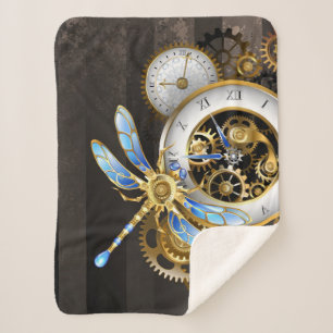 Cobertor Sherpa Relógio Steampunk com Dragonfly Mecânica