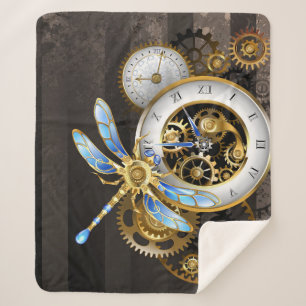Cobertor Sherpa Relógio Steampunk com Dragonfly Mecânica