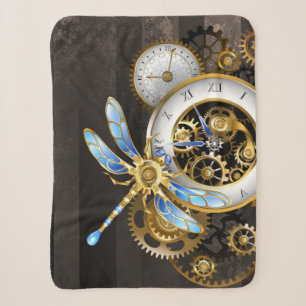Cobertor Sherpa Relógio Steampunk com Libélula Mecânica