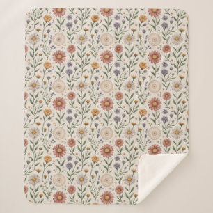Cobertor Sherpa Remendo de Flores Silvestres Desenhadas à Mão Vin