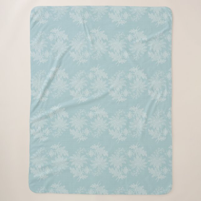 Cobertor Sherpa Renda Falsa Floral Branco Azul Claro Bonito   (Frente)